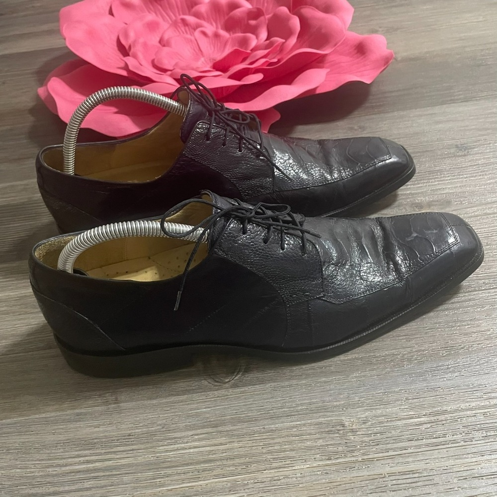 BELVEDERE Exotic Ostrich Leg Leather Mens Sz 10 E Split-Toe Oxfords‎ Dress Shoes